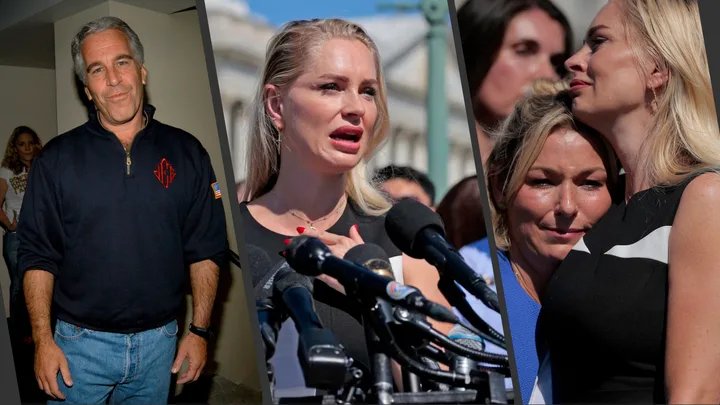 Jefferey Epstein and his survivors pictured at a rally on the Capitol September 3 2025.