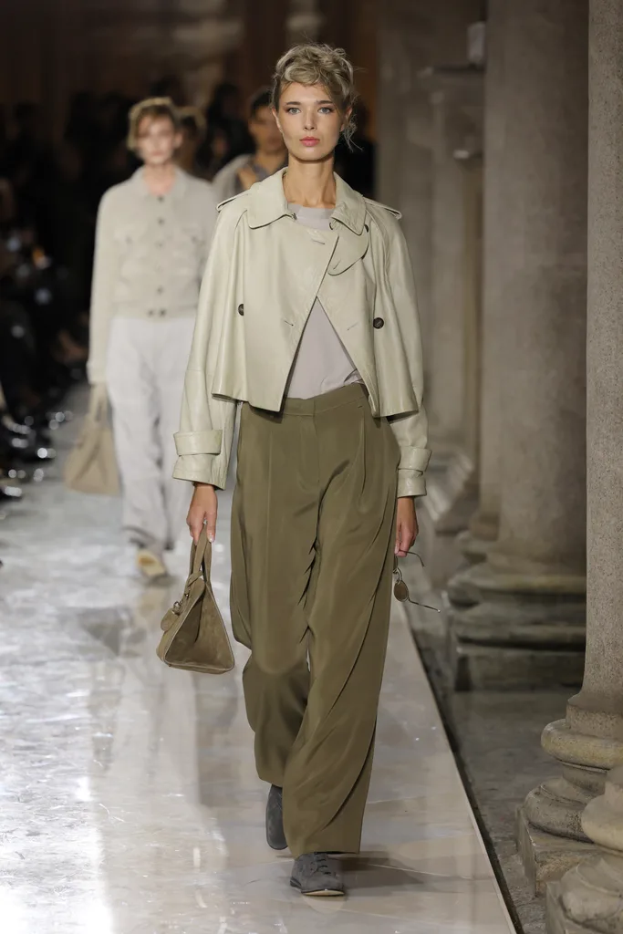 MILAN, ITALY - SEPTEMBER 28: A model walks the runway at the Giorgio Armani fashion show during the Milan Womenswear Spring/Summer 2026 on September 28, 2025 in Milan, Italy. (Photo by Vittorio Zunino Celotto/Getty Images)