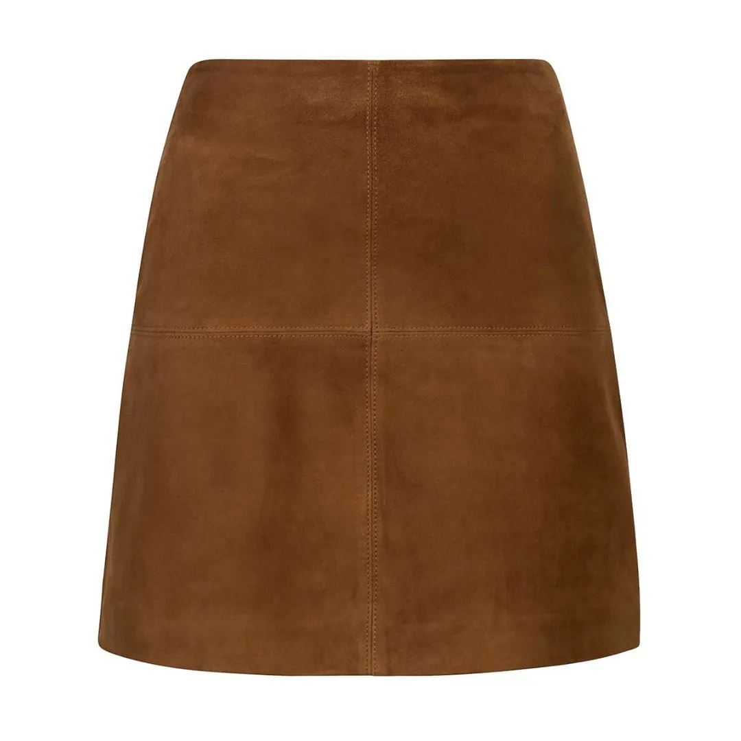 brown suede mini skirt to wear with an oversized shirt