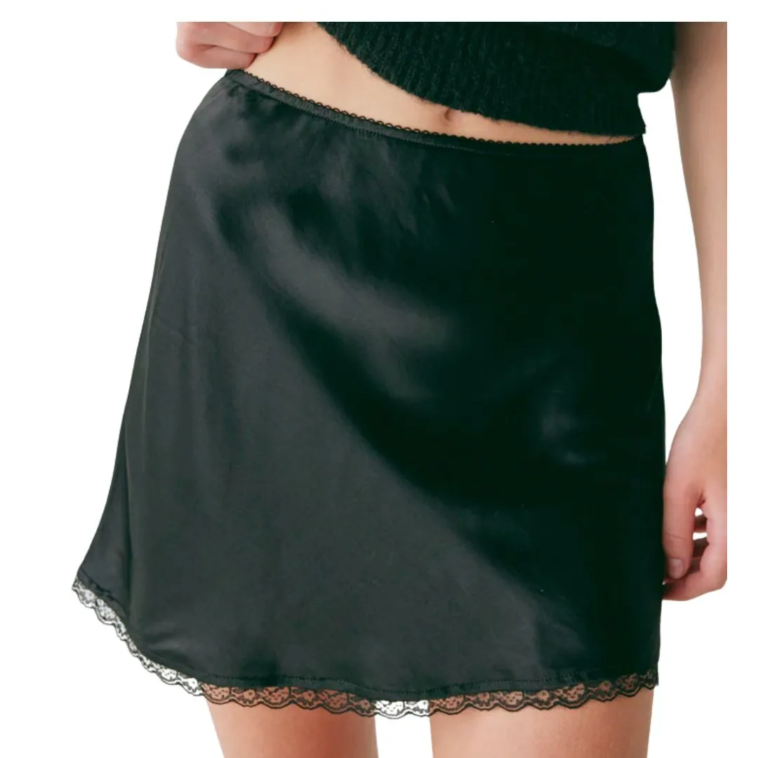 a satin mini skirt to wear with ankle boots 