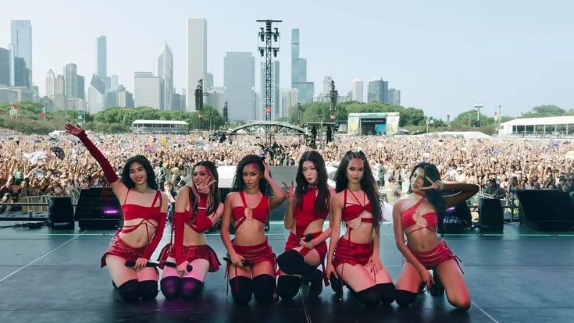 Katseye seen at their set at Lolapalooza. 