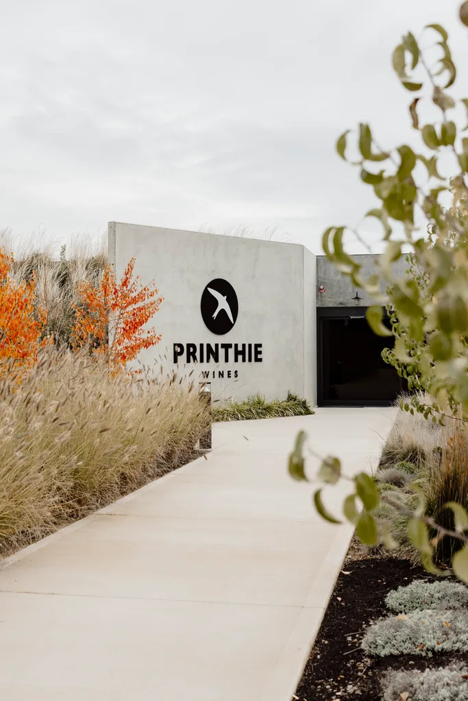 The striking entrance to Printhie Wines’ cellar door — a gateway to one of Australia’s most exciting cool-climate dining and sparkling wine experiences.