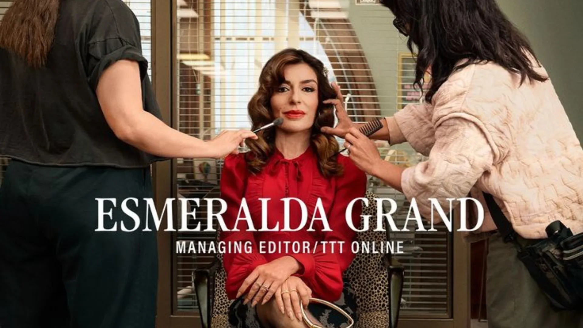 Sabrina Impacciatore as Esmeralda Grand in Peacock's series, The Paper.