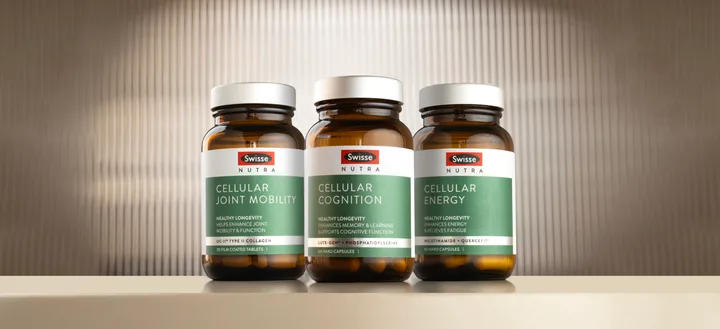 The Swisse Nutra Cellular range - Joint Mobility, Cognition and Energy — harnesses advanced cellular nutrition to power movement, sharpen focus and elevate everyday vitality from within.