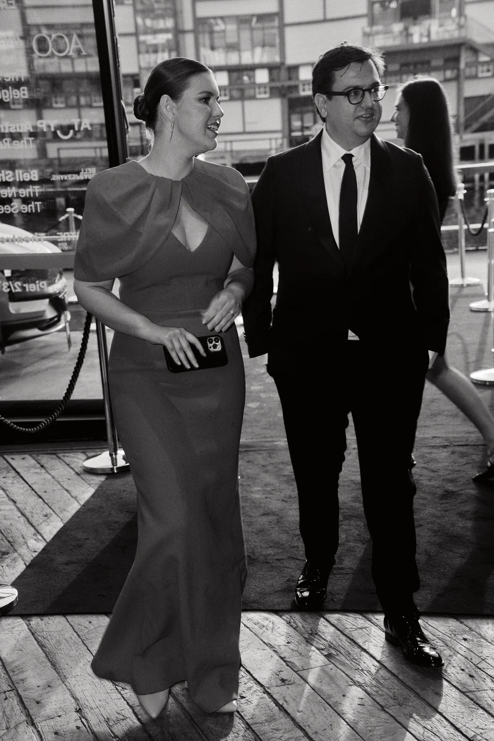 Brittany Higgins and David Sharaz. Brittany wears dress by Rebecca Vallance and jewellery by Georg Jensen. 