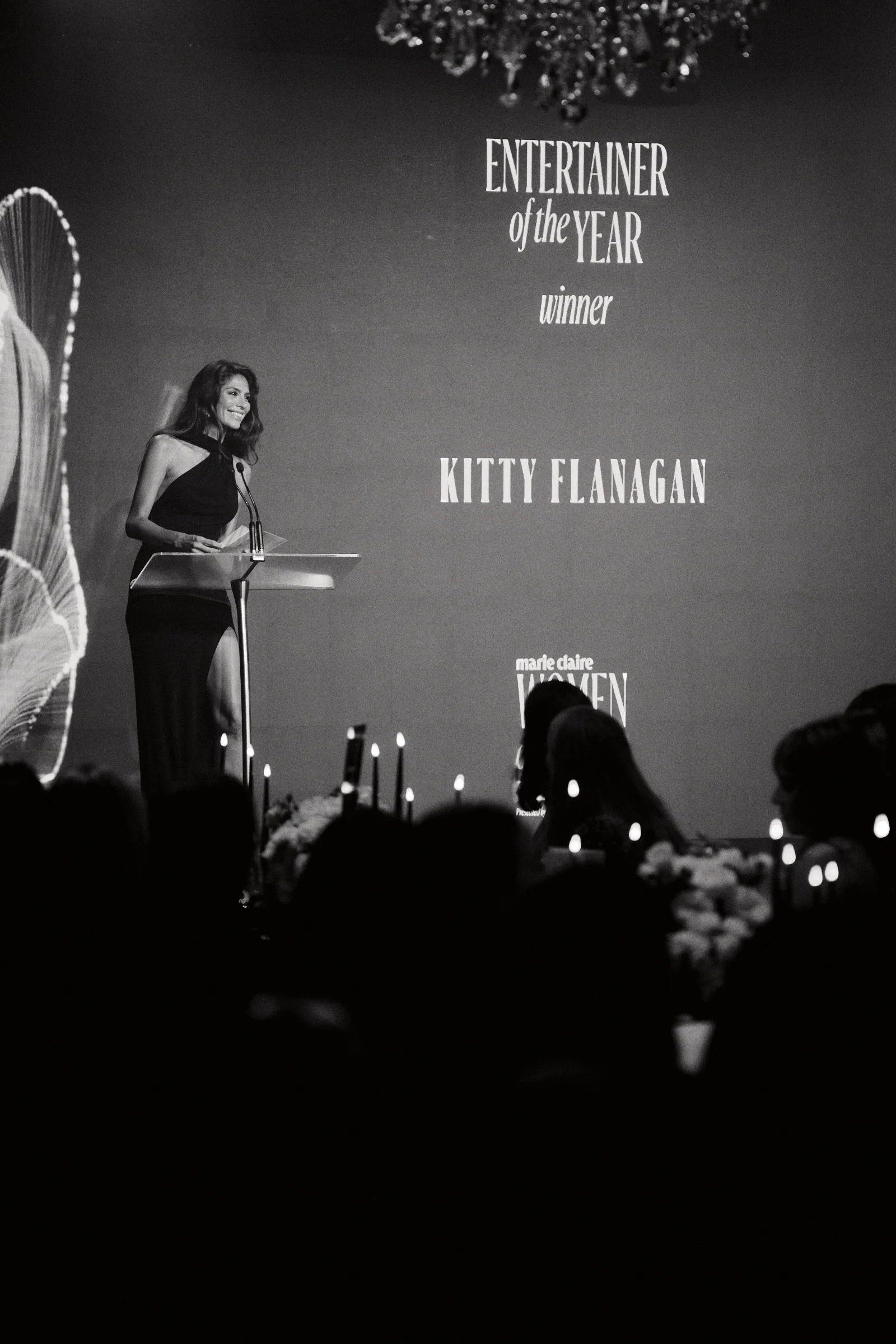 The face of Olay Pia Whitesell presents marie claire's Entertainer of the Year award. 