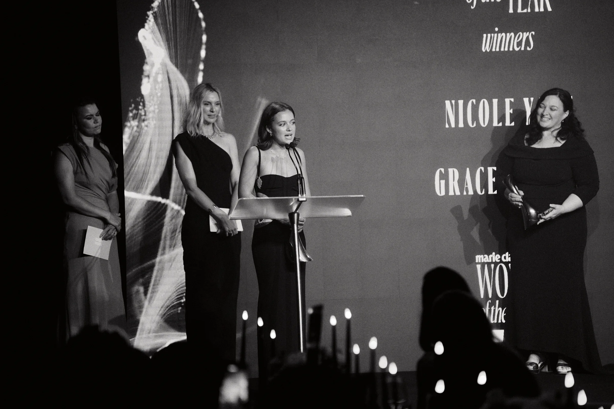 Grace Toombs and Nicole Yade win marie claire's 2025 Advocate of the Year award. Image: Mason MacKenzie Wood 