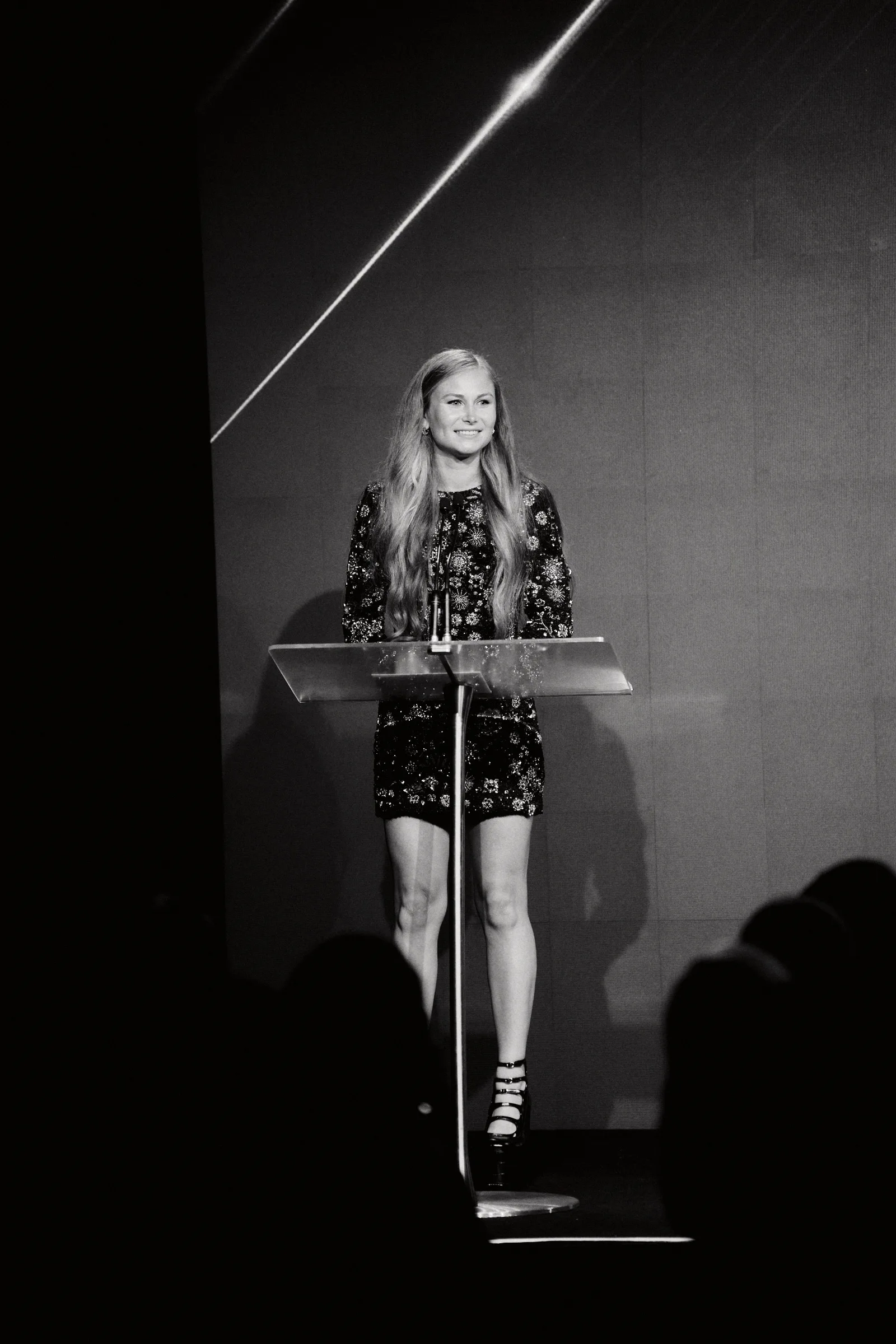 Grace Tame presents marie claire's 2025 Voice of Now award. Image: Mason MacKenzie Wood 