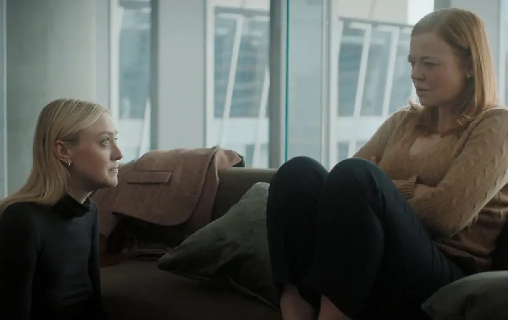 Sarah Snook as Marissa Irvine and Dakota Fanning as Jenny Kaminski in All Her Fault.
