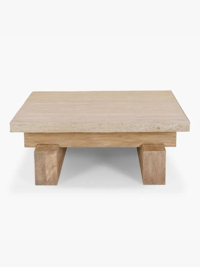 MCM House Travertine Rocco Square Coffee Table