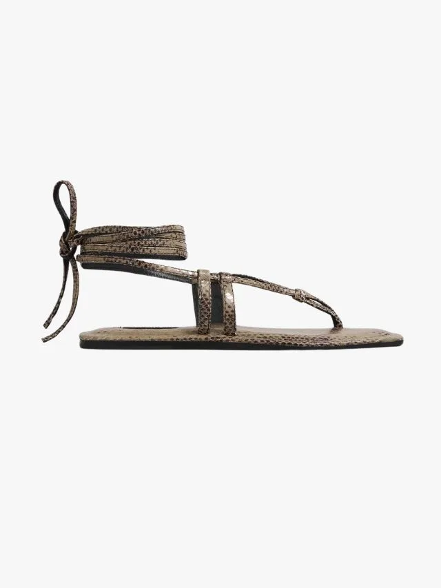 A Emery The Raslo Sandal in Dune Embossed Snake