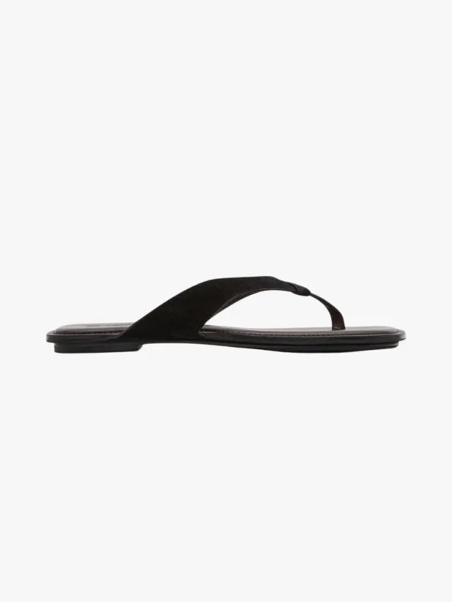 St Agni Suede Opanka Slide in Black - Coffee colour