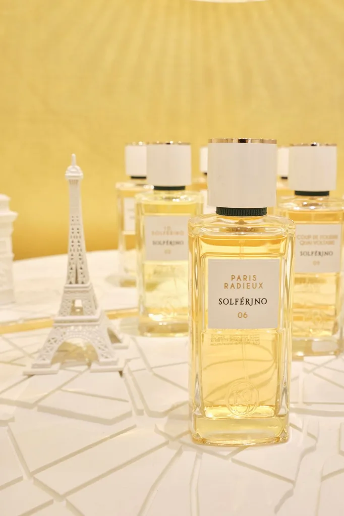 Solferino fragrances displayed on map of paris city in store
