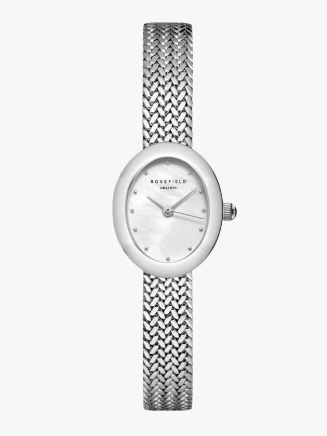 best watch trends rosefield mini oval silver-tone woven mesh watch