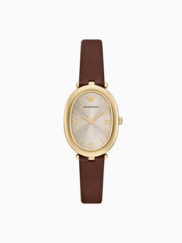 best watch trends emporio armani two-hand brown leather watch