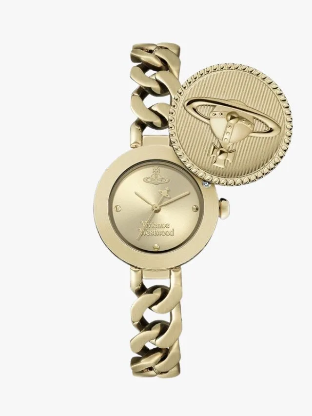 best watch trends vivienne westwood orb button gold strap watch