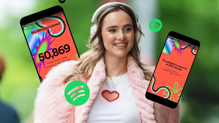 Spotify wrapped 2025 collage with Suki Waterhouse listening to headphones