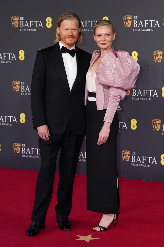 LONDON, ENGLAND - FEBRUARY 22: Jesse Plemons and Kirsten Dunst attend the 2026 EE BAFTA Film Awards at The Royal Festival Hall on February 22, 2026 in London, England. (Photo by Dominic Lipinski/Getty Images)