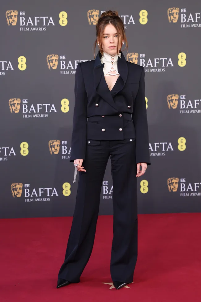 LONDON, ENGLAND - FEBRUARY 22: Milly Alcock attends the 2026 EE BAFTA Film Awards at The Royal Festival Hall on February 22, 2026 in London, England. (Photo by Lia Toby/Getty Images)