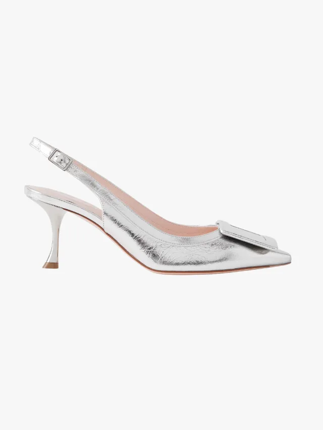 Best Silver Heels_Metallic Heel Trend maire claire_ROGER VIVIER Viv In The City 65 Metallic Slingback Pumps