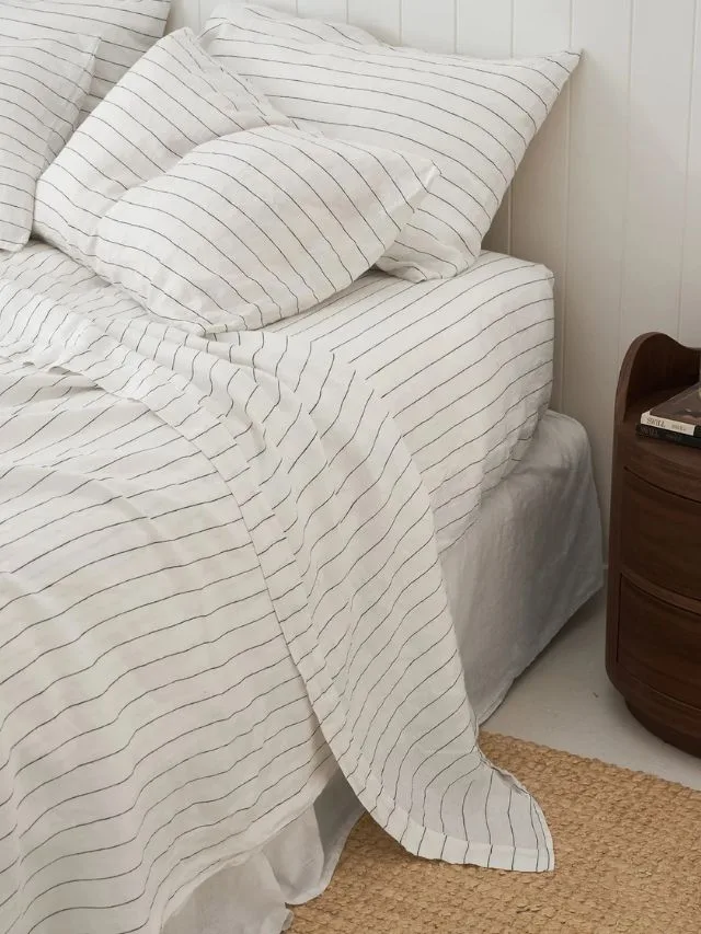 I love linen white bed sheets with thin black stripes