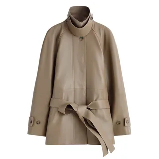 COS Funnel-Neck Leather Short Trench Jacket