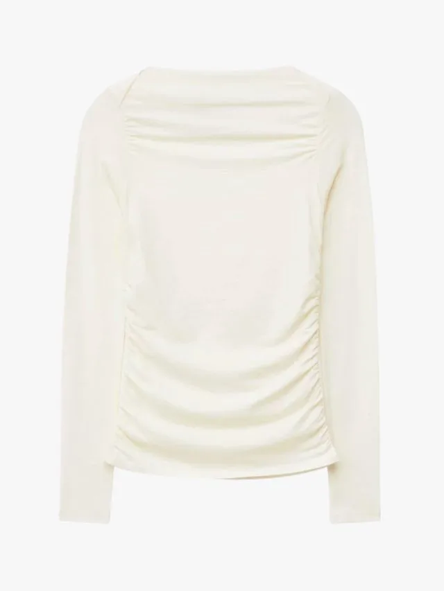 White ruched boatneck long sleeve top