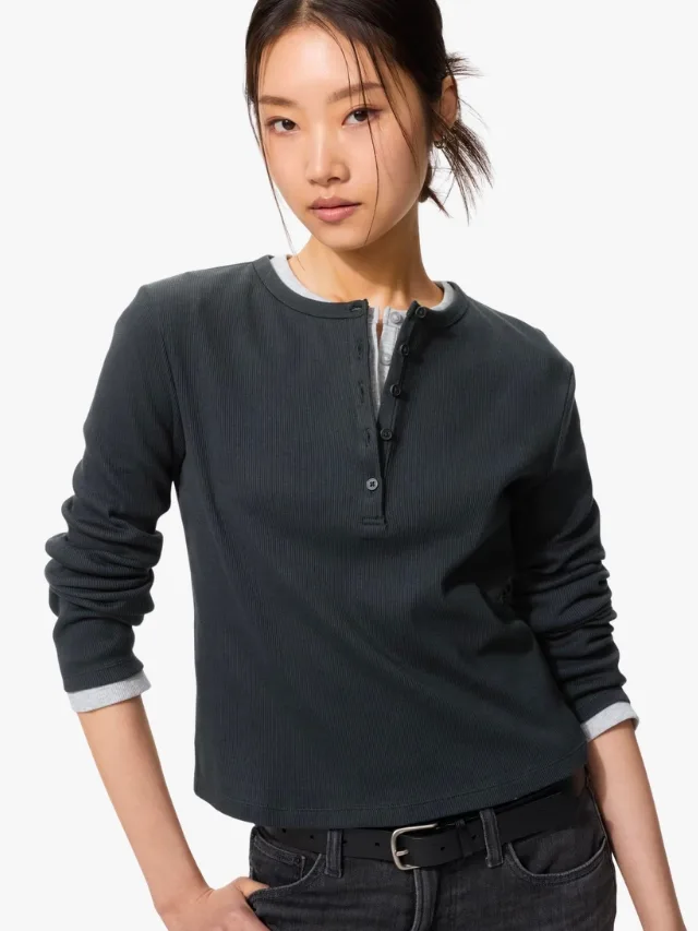 Uniqlo grey long sleeve henley top