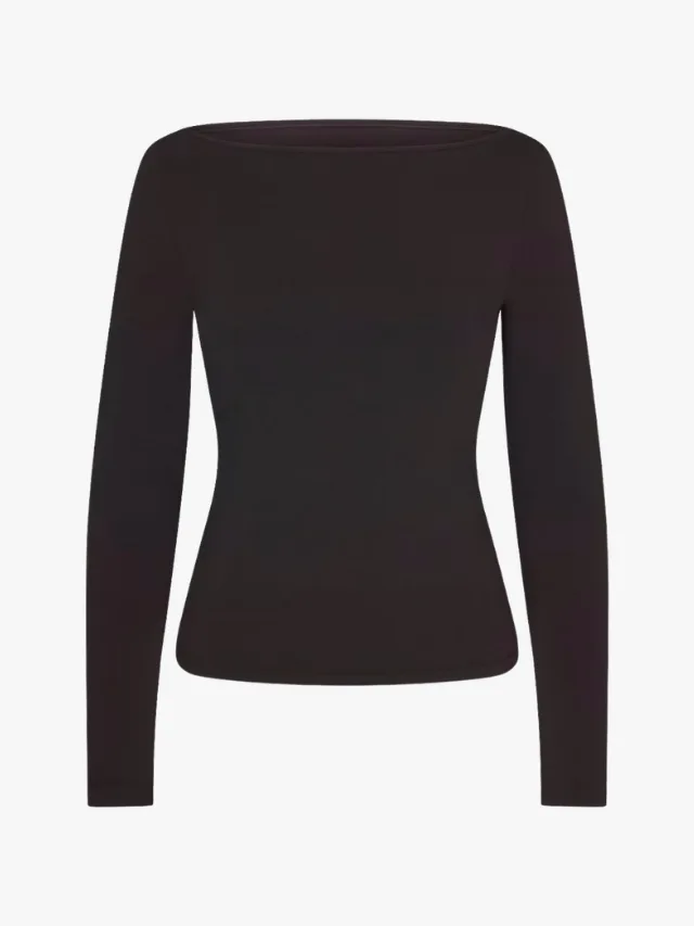 Skims black boatneck long sleeve top