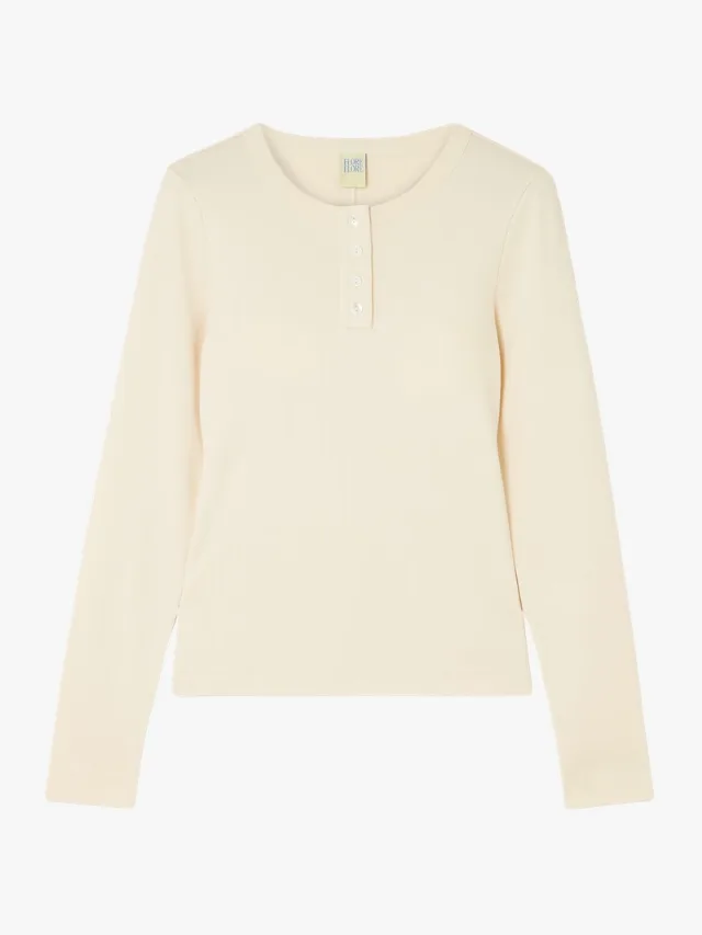off white cream organic cotton Henley long sleeve top