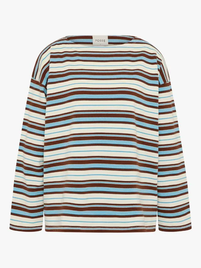 Posse blue, brown and cream striped long sleeve top