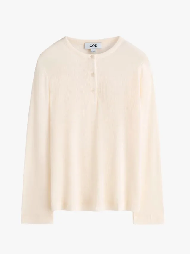 Cos off white cream ribbed wool henley long sleeve top