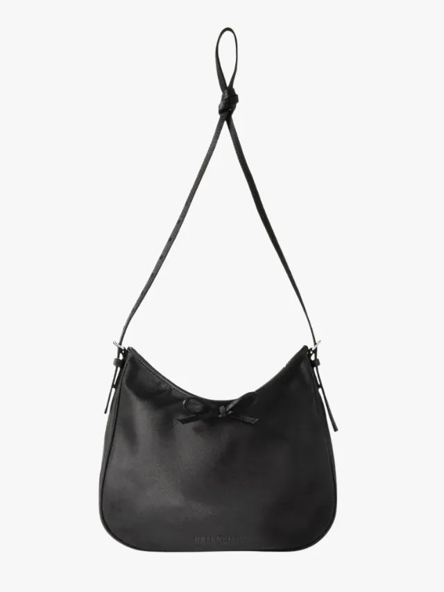 Balenciaga black satin bag with bow and long strap