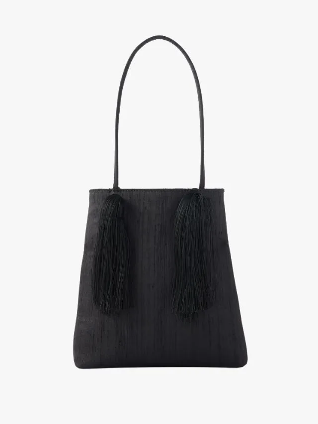 Silk tote bag with tassels by Le Sundial