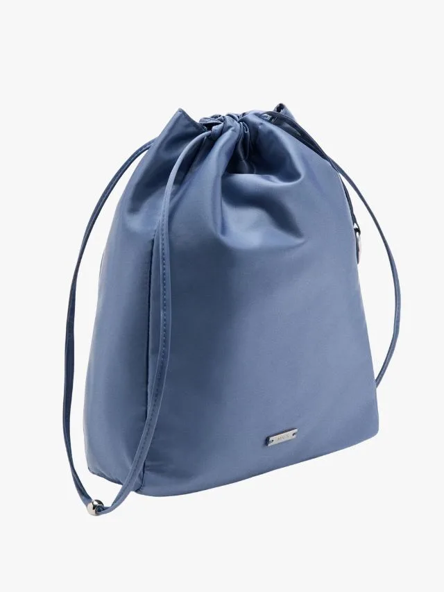 MNG satin nylon pouch drawstring bag in blue