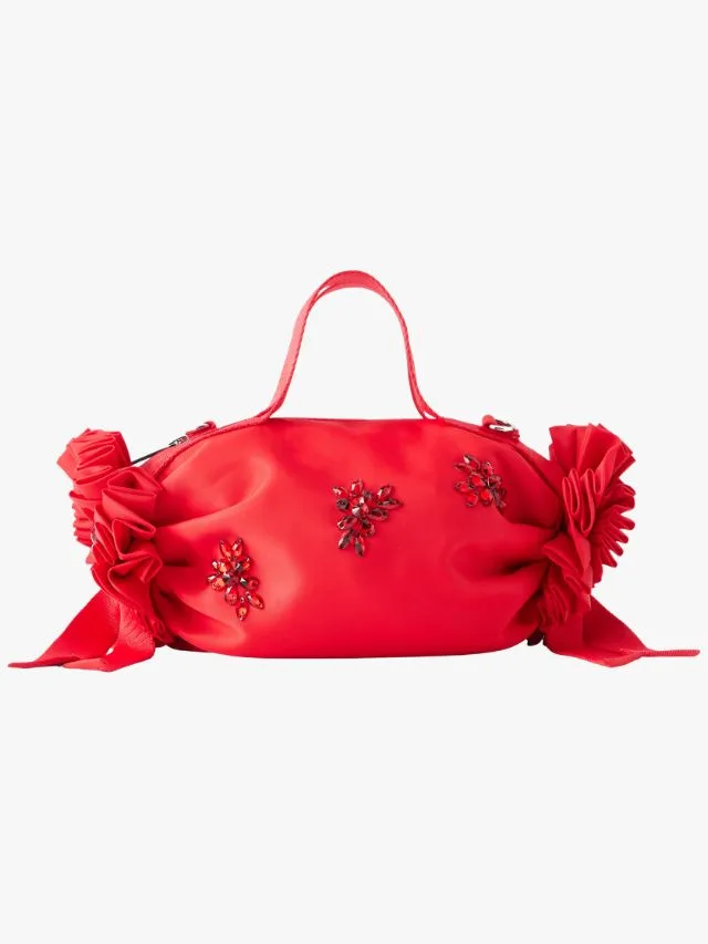 Simone Rocha red satin bag with bows and beaded embellishments