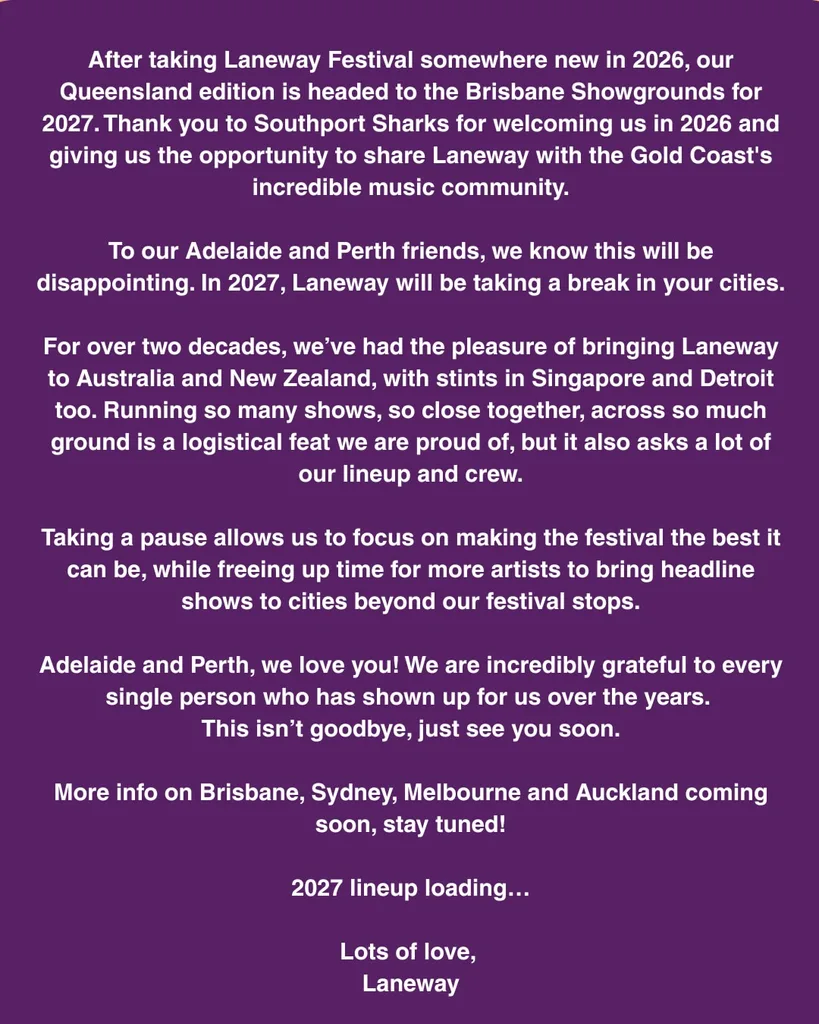 Laneway festival 2027 perth Adelaide