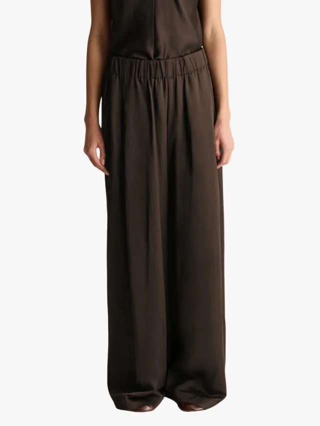 Lee Matthews Powell Wide Leg Pant in chocolate brown satin