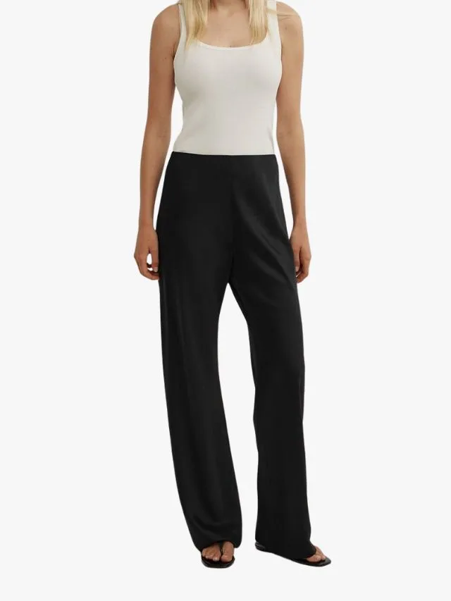 Witchery bias cut black satin elastic waist pants