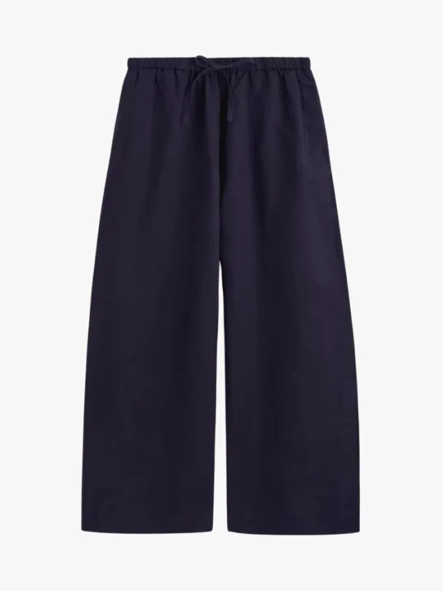 Wide leg linen drawstring pants by COS in navy colour