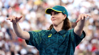 Australia's Rachael Gunn, known as Raygun competes in the Women's Breaking dance Round robin of the Paris 2024 Olympic Games at La Concorde in Paris, on August 9, 2024.