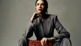 A model in a grey suit