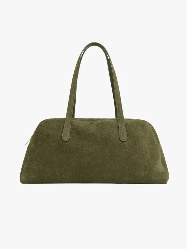 Mansur Gavriel Large Helios green suede bowling bag