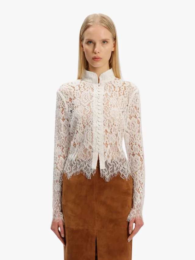 Remly Button Front Lace Top in Orchid White