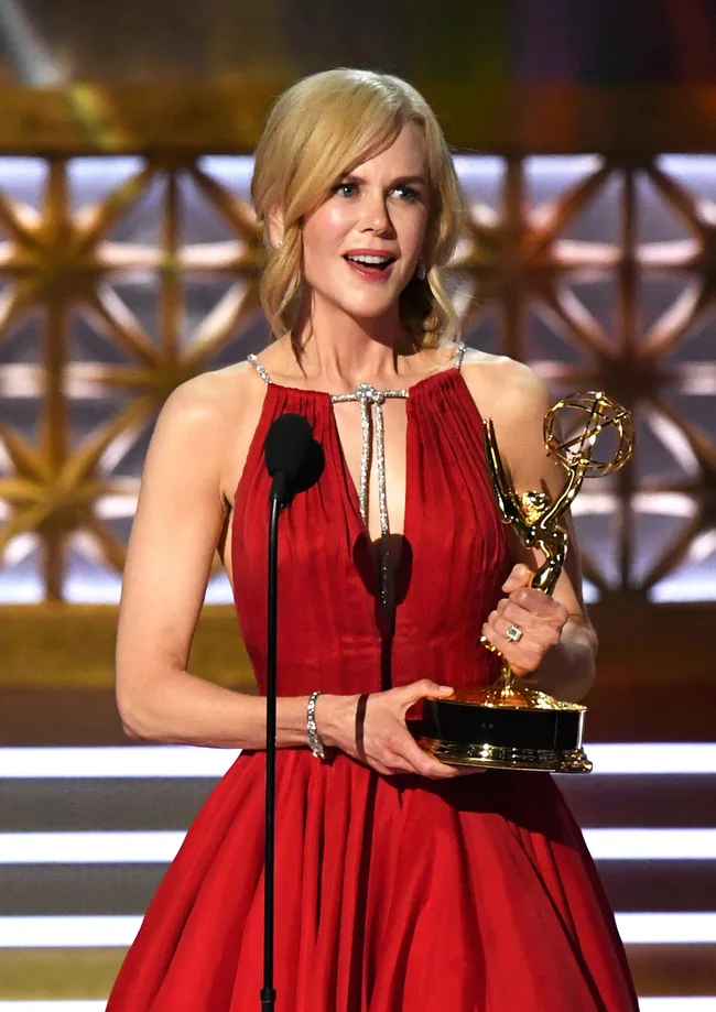 LOS ANGELES, CA - SEPTEMBER 17: Actor Nicole Kidman accepts Outstanding Lead Actress in a Limited Series or Movie for 'Big Little Lies' onstage during the 69th Annual Primetime Emmy Awards at Microsoft Theater on September 17, 2017 in Los Angeles, California. (Photo by Kevin Winter/Getty Images)