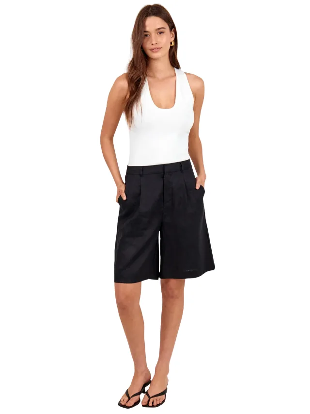 Black linen bermuda shorts