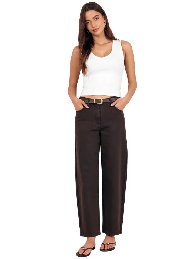 brown barrel leg jeans