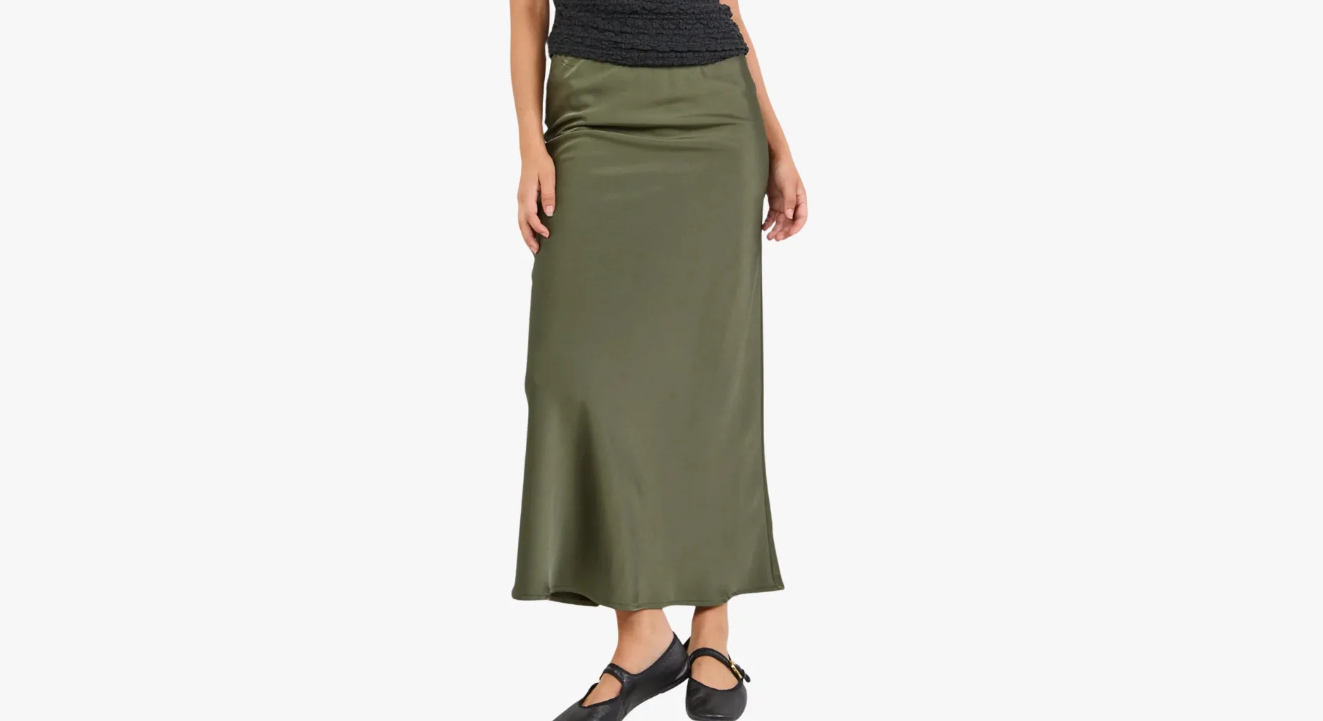 khaki satin bias midi skirt