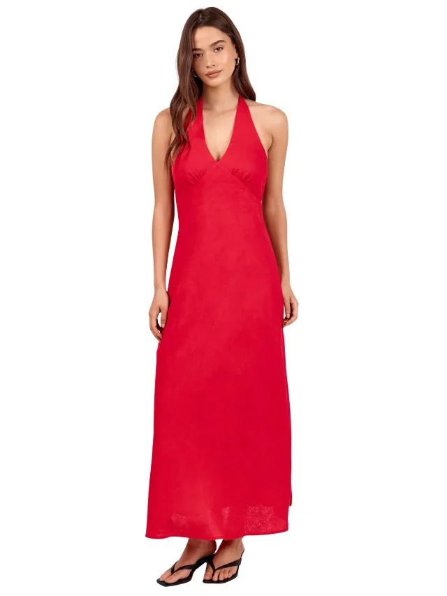 red halterneck dress