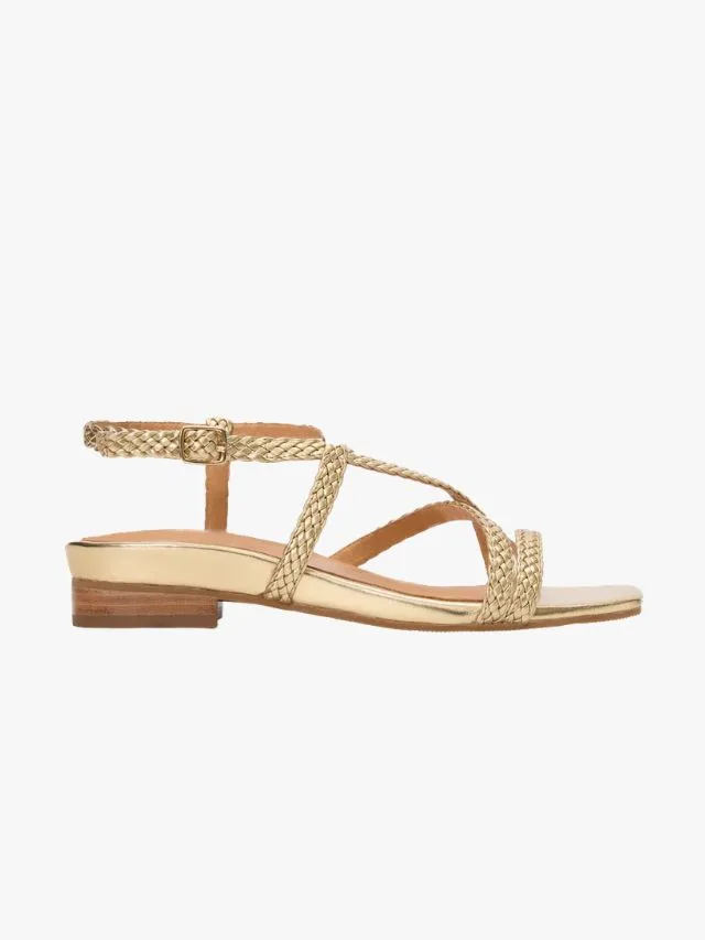 Bared Wrentit sandals in gold woven leather